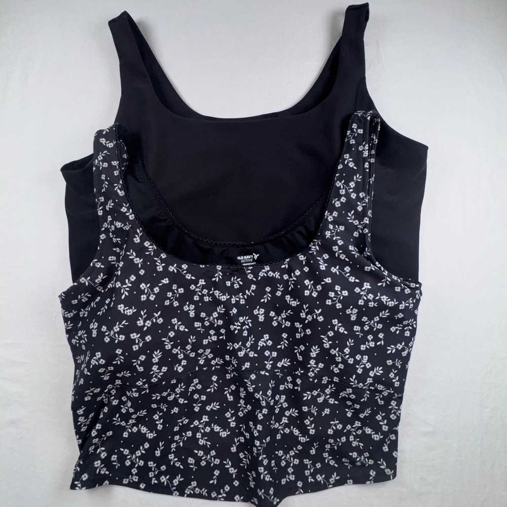 Old Navy Powersoft Crop Tank Top Women 2X Black Floral 2-Pack Shelf Bra Active